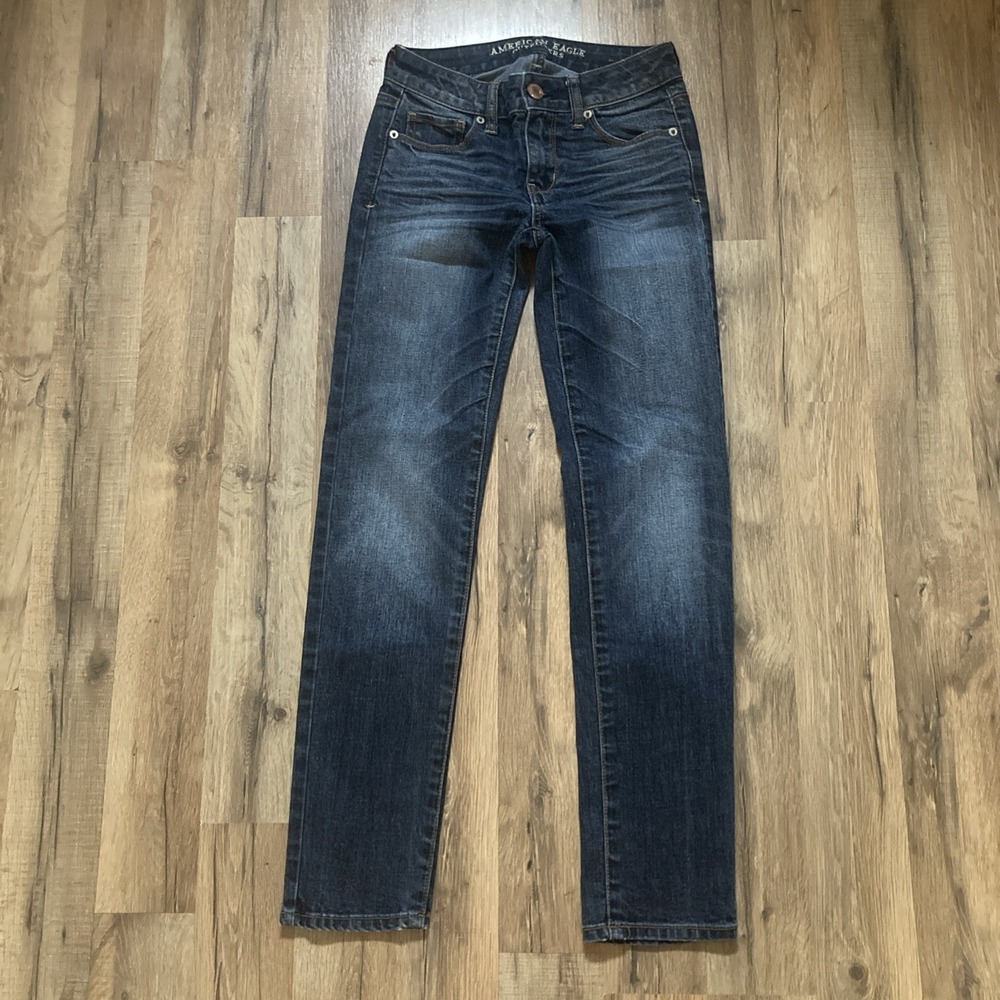 American Eagle Women Skinny Jeans Cotton Blend Blue Size 0  Short Super Stretch